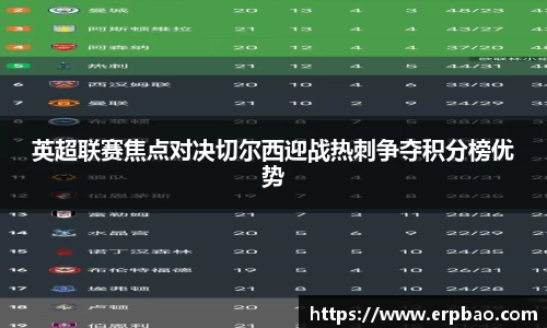 英超联赛焦点对决切尔西迎战热刺争夺积分榜优势